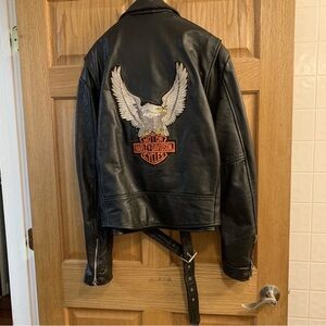 Vtg Open Road Black Leather Jacket Harley Davidson Wings Patch Men’s Sz 46 XL